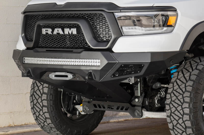 Ram Rebel 1500 Bumper - Front - Addictive Desert Designs - Stealth Fighter - Hammer Black with Satin Black panels - `19-`27